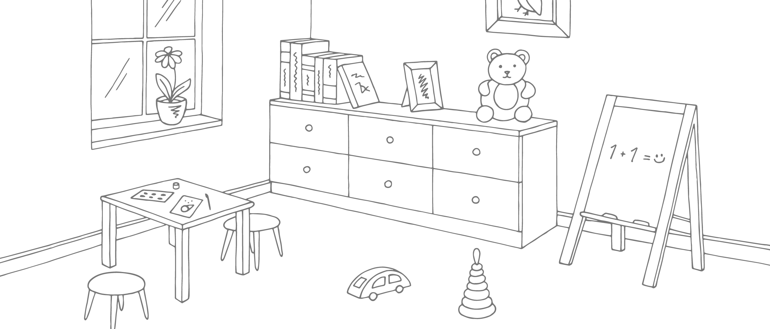 Illustration eines Kinderzimmers mit Schrank